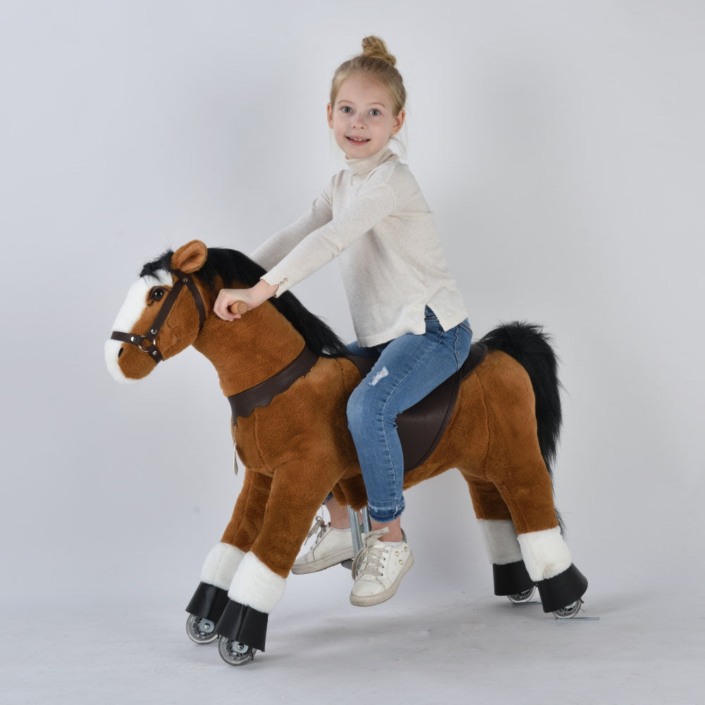 UFREE Ride on Horse, Horse Ride on Toy, Mechanical Horse, Plush Animal, Black Mane and Tail, Age 4-9