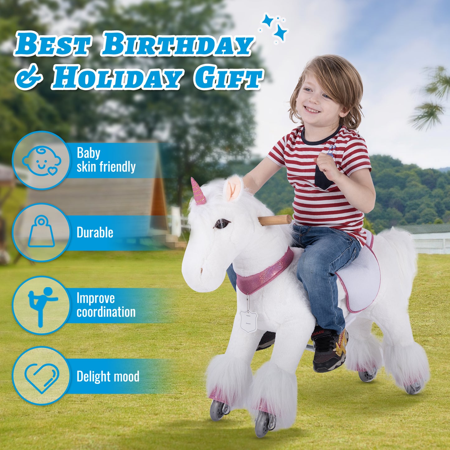 UFREE Ride on Unicorn, Unicorn Ride on Toy, Riding Unicorn, Plush Animal, Pink Unicorn for Kids, Ages 3-6