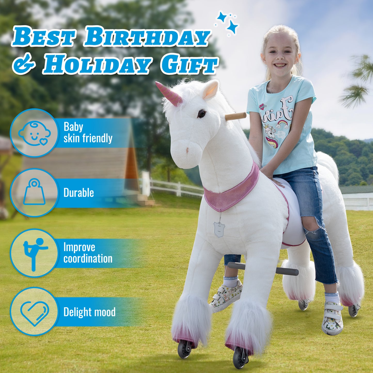 UFREE Ride on Unicorn, Unicorn Ride on Toy, Riding Unicorn, Plush Animal, Pink Unicorn for Kids, 6 Years to Adult