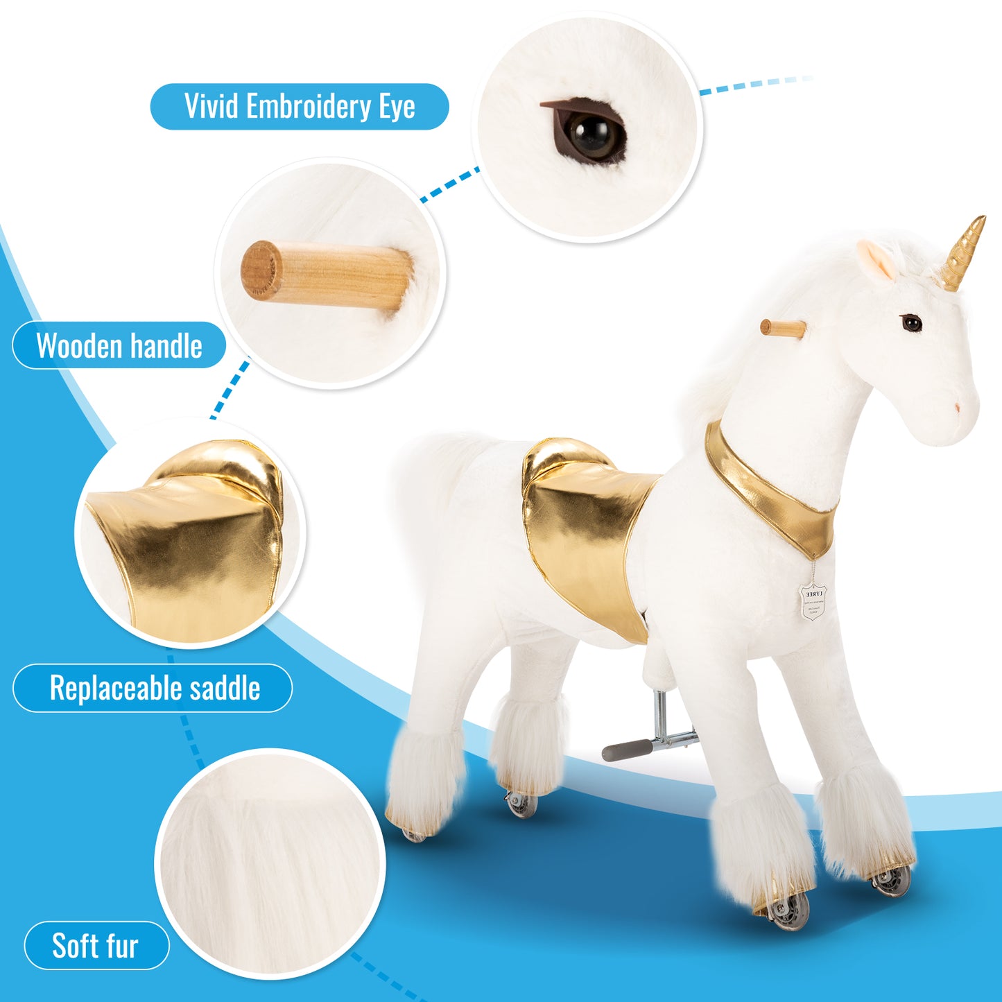 UFREE Ride on Unicorn, Unicorn Ride on Toy, Riding Unicorn, Plush Animal, Golden Unicorn for Kids, 6 Years to Adult