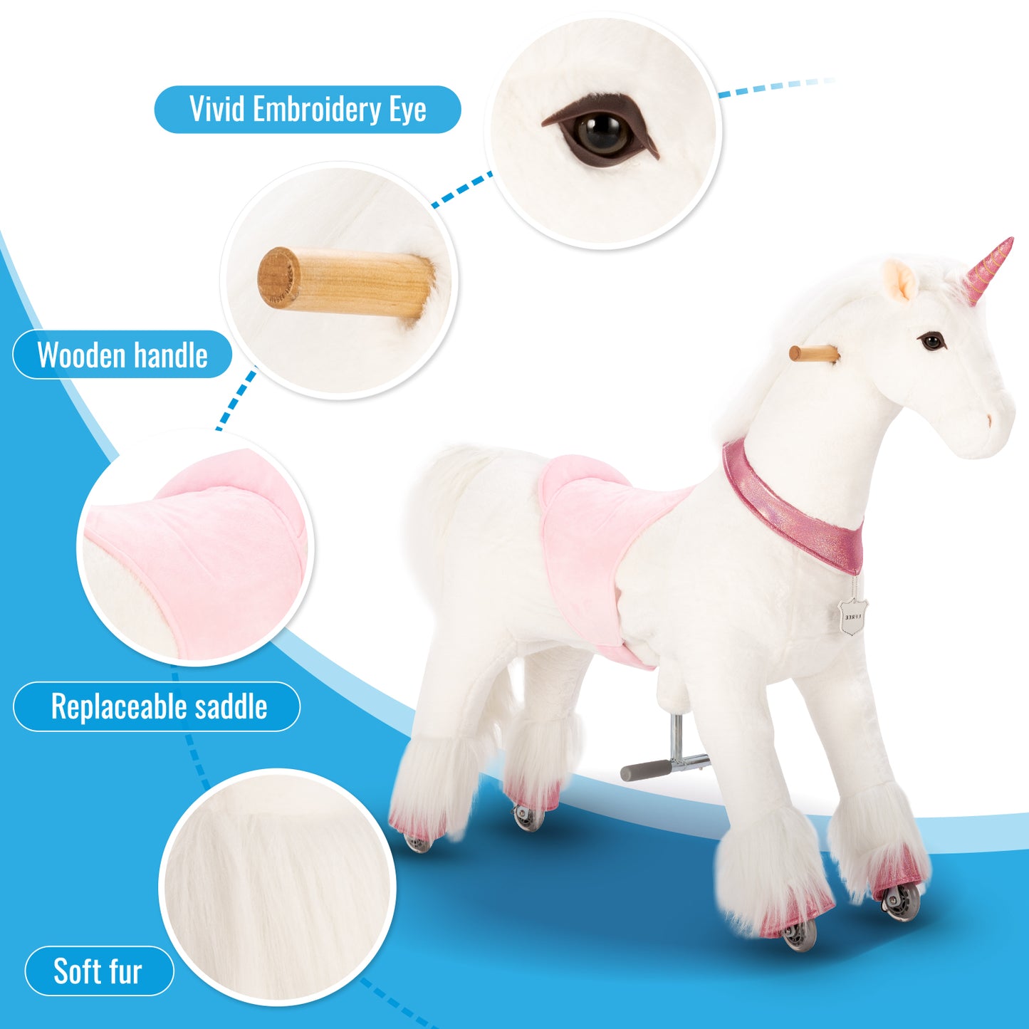 UFREE Ride on Unicorn, Unicorn Ride on Toy, Riding Unicorn, Plush Animal, Pink Unicorn for Kids, Ages 4-9