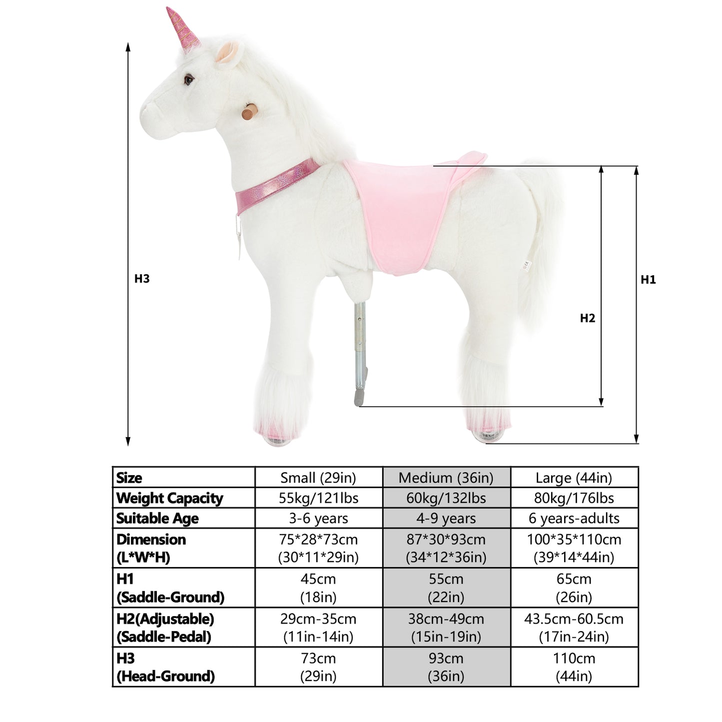 UFREE Ride on Unicorn, Unicorn Ride on Toy, Riding Unicorn, Plush Animal, Pink Unicorn for Kids, Ages 4-9