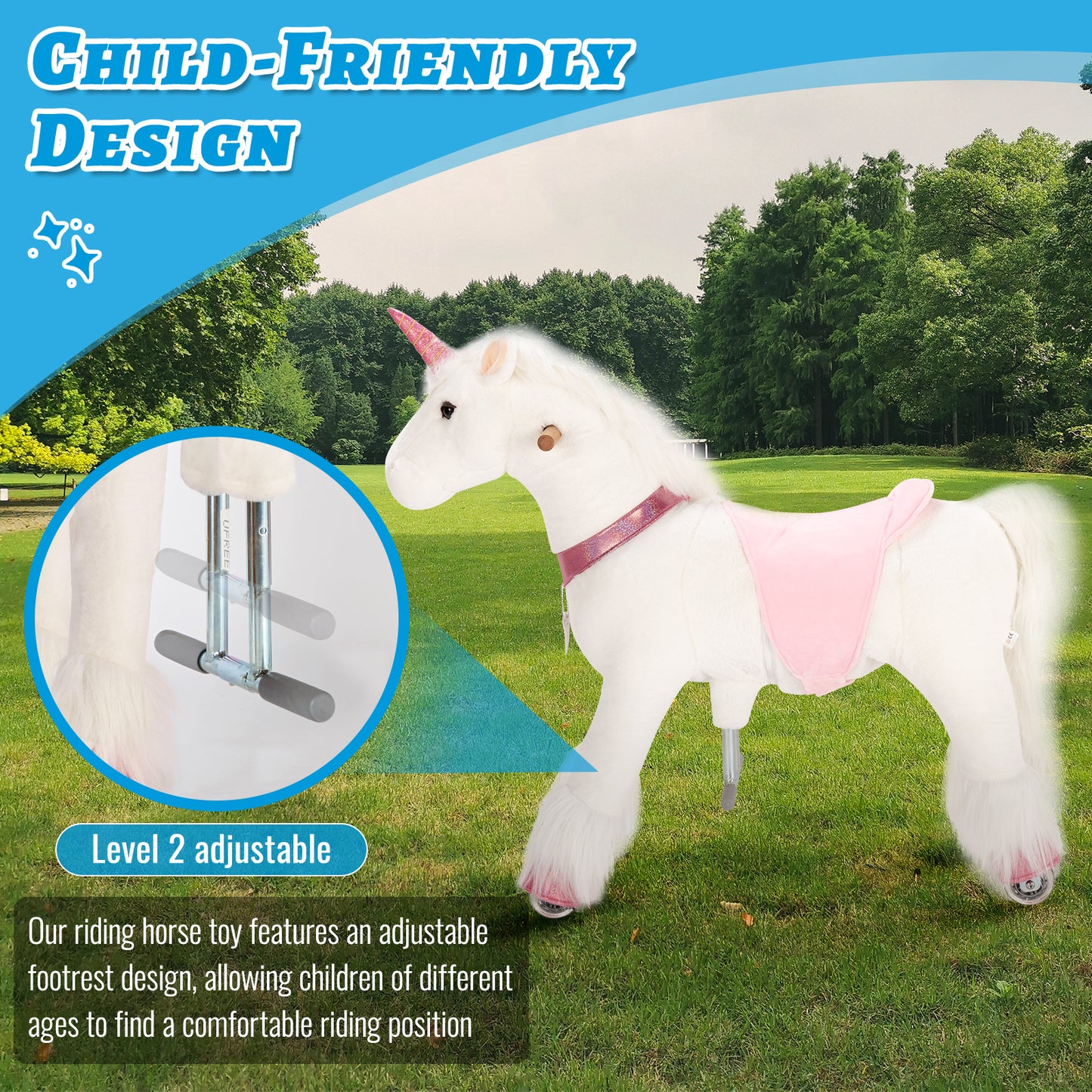 UFREE Ride on Unicorn, Unicorn Ride on Toy, Riding Unicorn, Plush Animal, Pink Unicorn for Kids, Ages 3-6