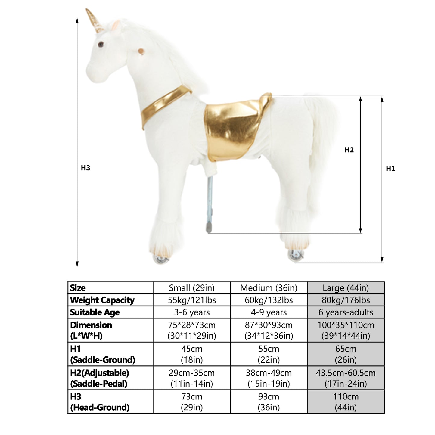 UFREE Ride on Unicorn, Unicorn Ride on Toy, Riding Unicorn, Plush Animal, Golden Unicorn for Kids, 6 Years to Adult