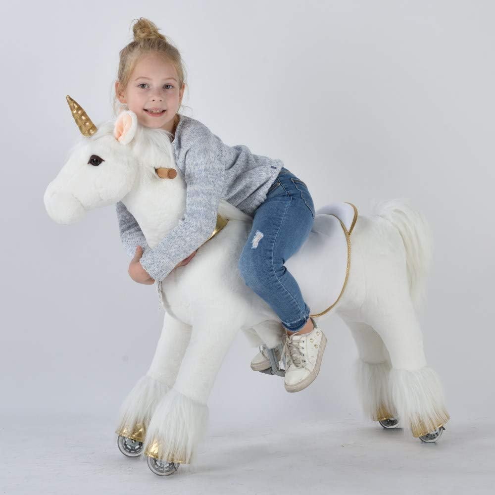 UFREE Ride on Unicorn Toy, Riding Plush Walking Unicorn for Girls, Birthday Gift for Children 4 to 9 Years Old