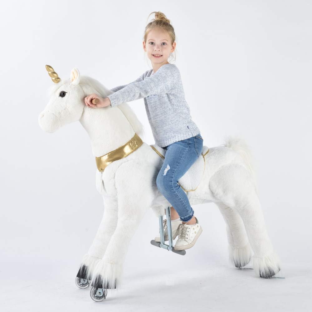 UFREE Ride on Unicorn, Unicorn Ride on Toy, Riding Unicorn, Plush Animal, Golden Unicorn for Kids, 6 Years to Adult