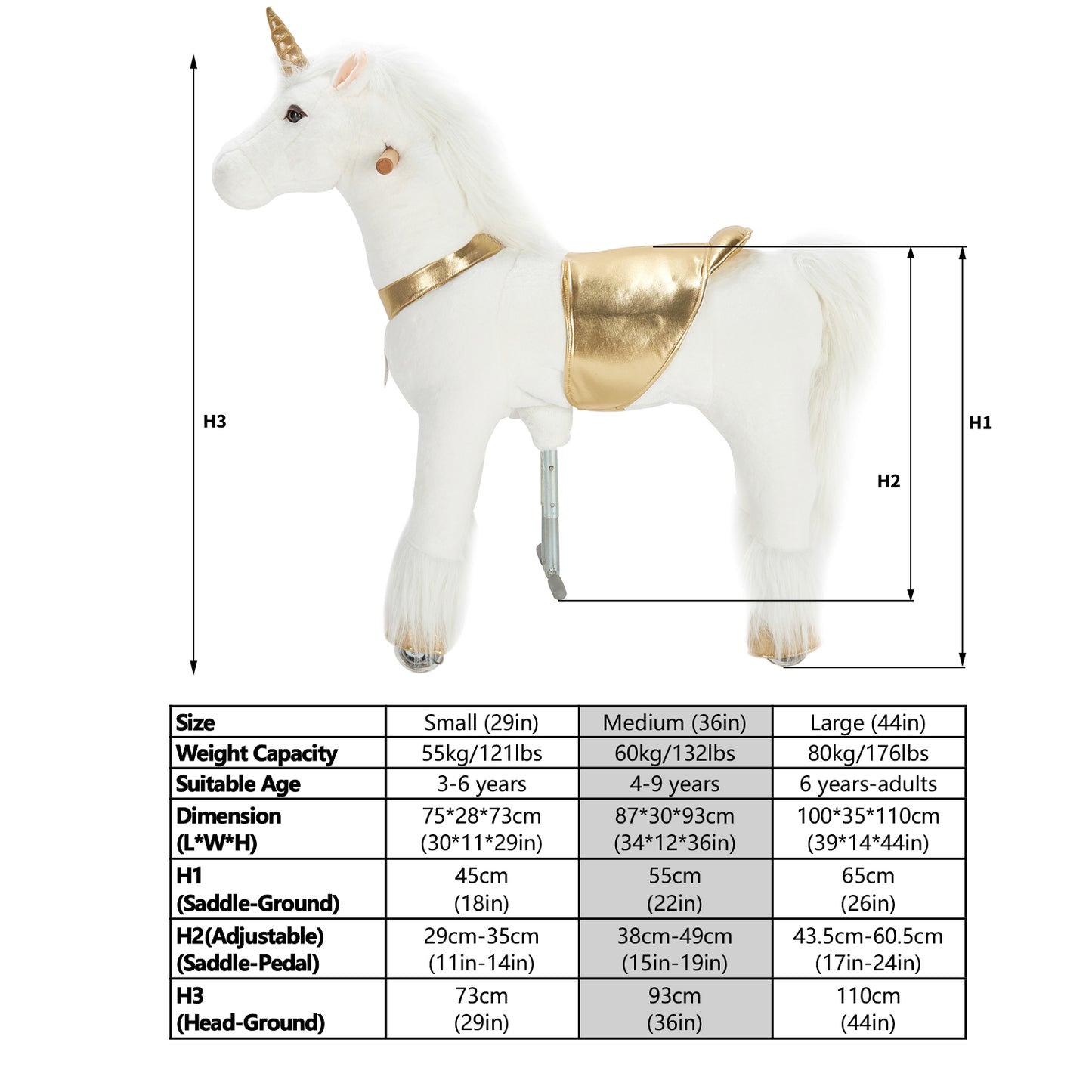 UFREE Ride on Unicorn Toy, Riding Plush Walking Unicorn for Girls, Birthday Gift for Children 4 to 9 Years Old