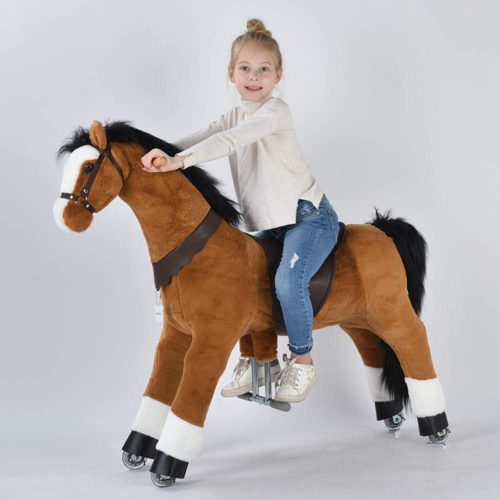 UFREE Ride on Horse, Horse Ride on Toy, Mechanical Horse, Plush Animal, Black Mane and Tail, 6 Years to Adult