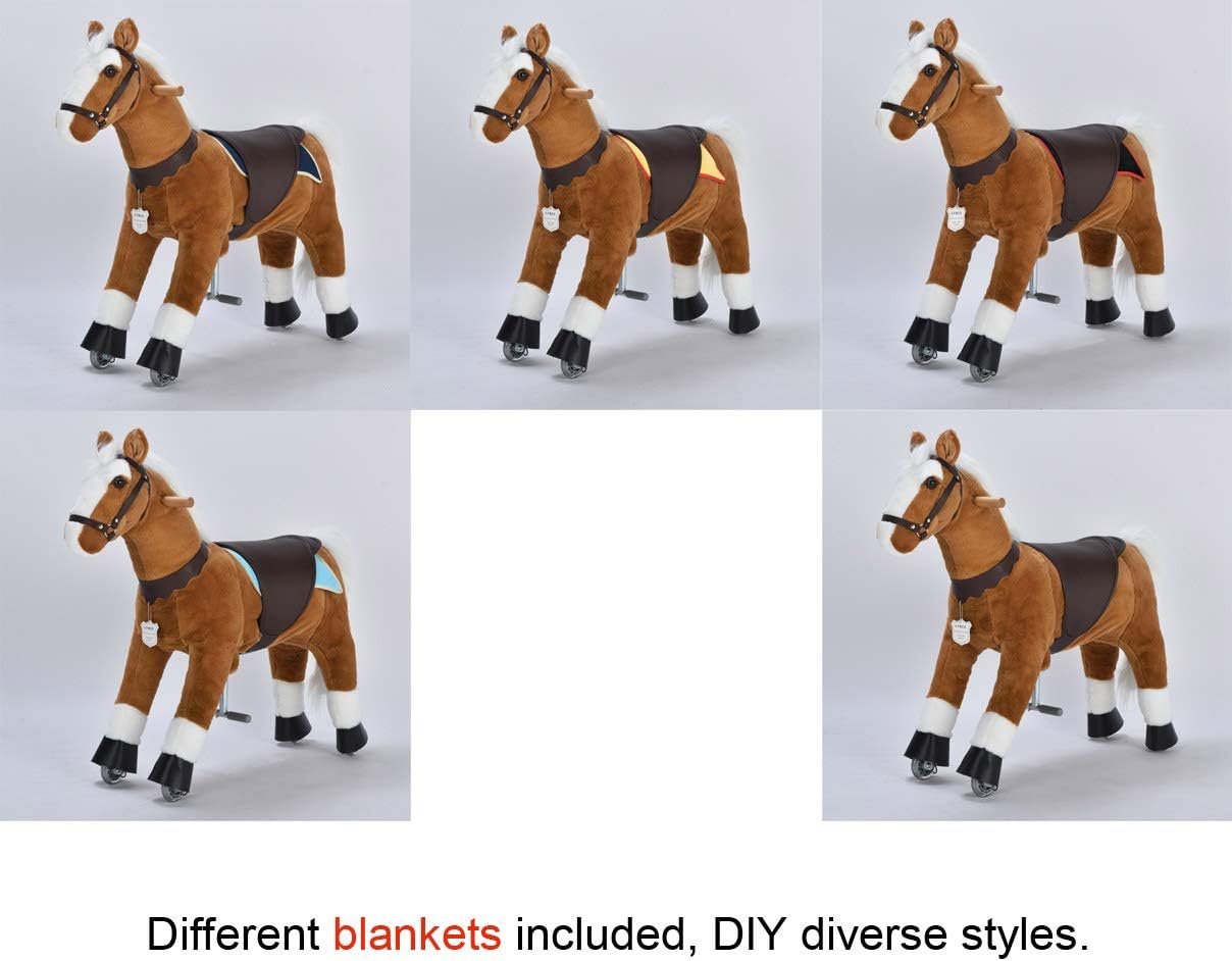 UFREE Riding Horse, Horse Riding Toy, Mechanical Horse, Plush Animal, White Mane and Tail, Age 3-6