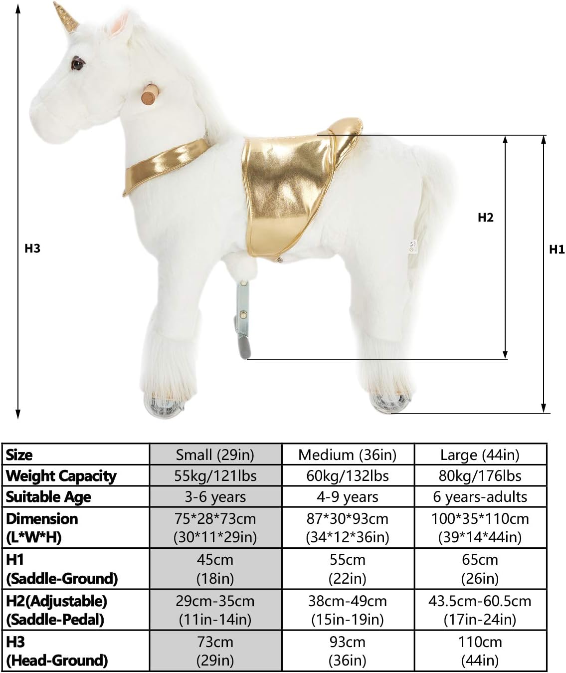 UFREE Riding Unicorn, Unicorn Ride on Toy Riding Unicorn Plush Animal, Golden Unicorn for Kids Ages 3-6