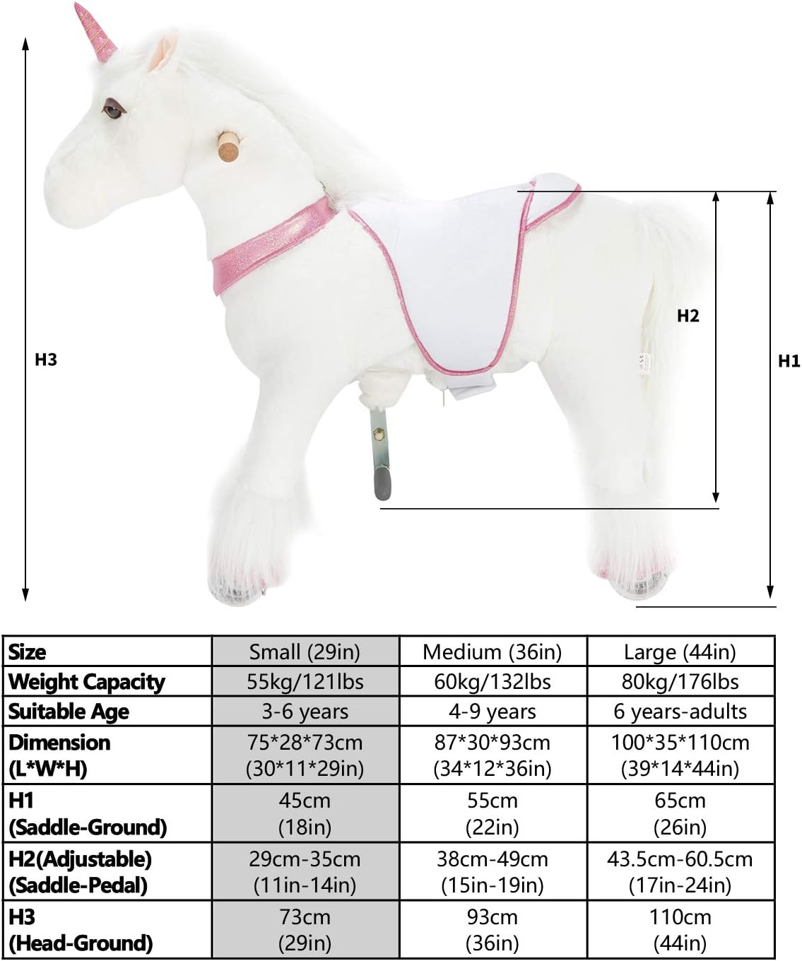 UFREE Ride on Unicorn, Unicorn Ride on Toy, Riding Unicorn, Plush Animal, Pink Unicorn for Kids, Ages 3-6
