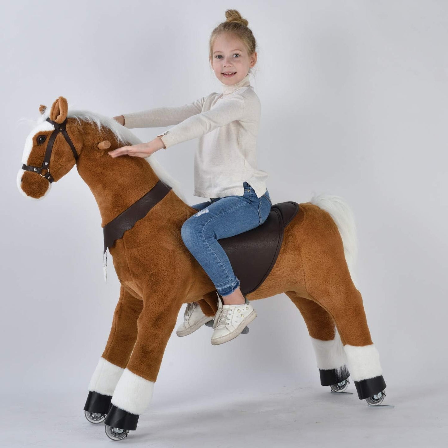 UFREE Riding Horse, Horse Riding Toy, Mechanical Horse, Plush Animal, White Mane and Tail, 6 Years to Adult